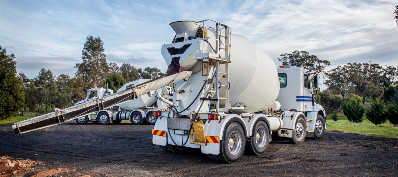 Commercial concrete mixer truck on construction site
