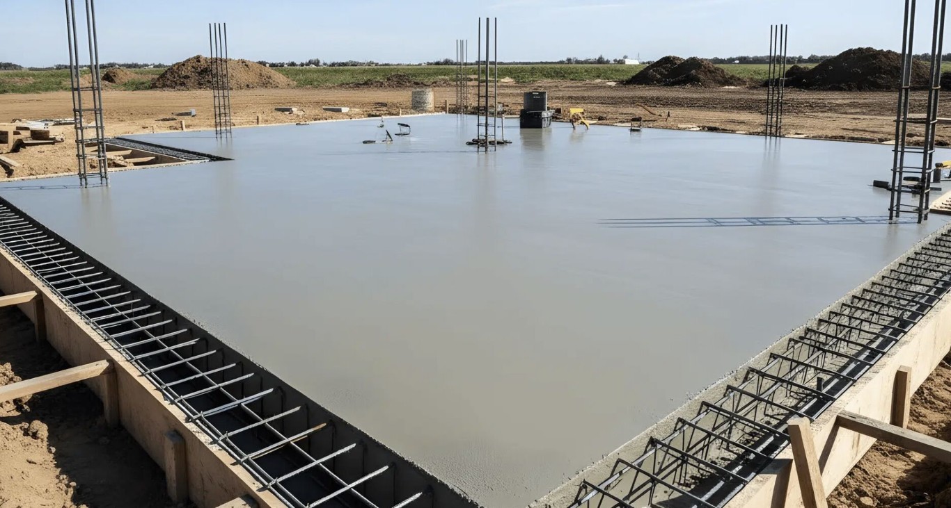 Concrete foundation slab construction in Montebello, CA